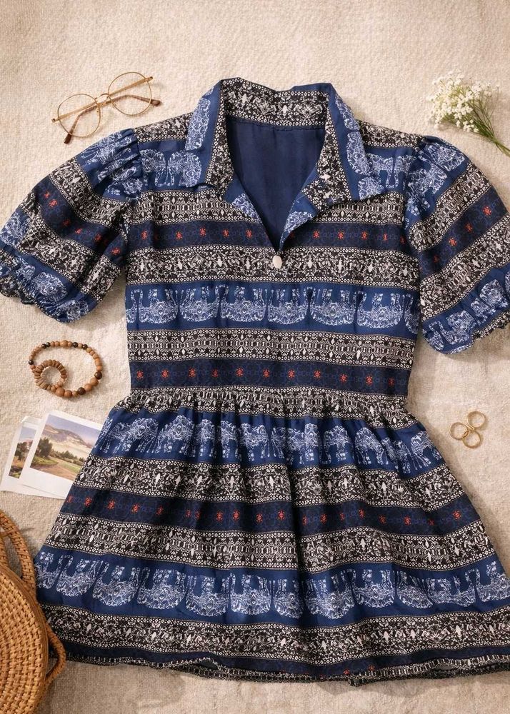 Blue Patterned peplum top