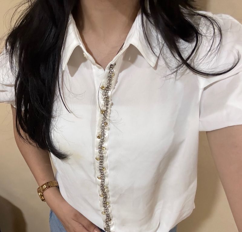 White Stone Studded Top
