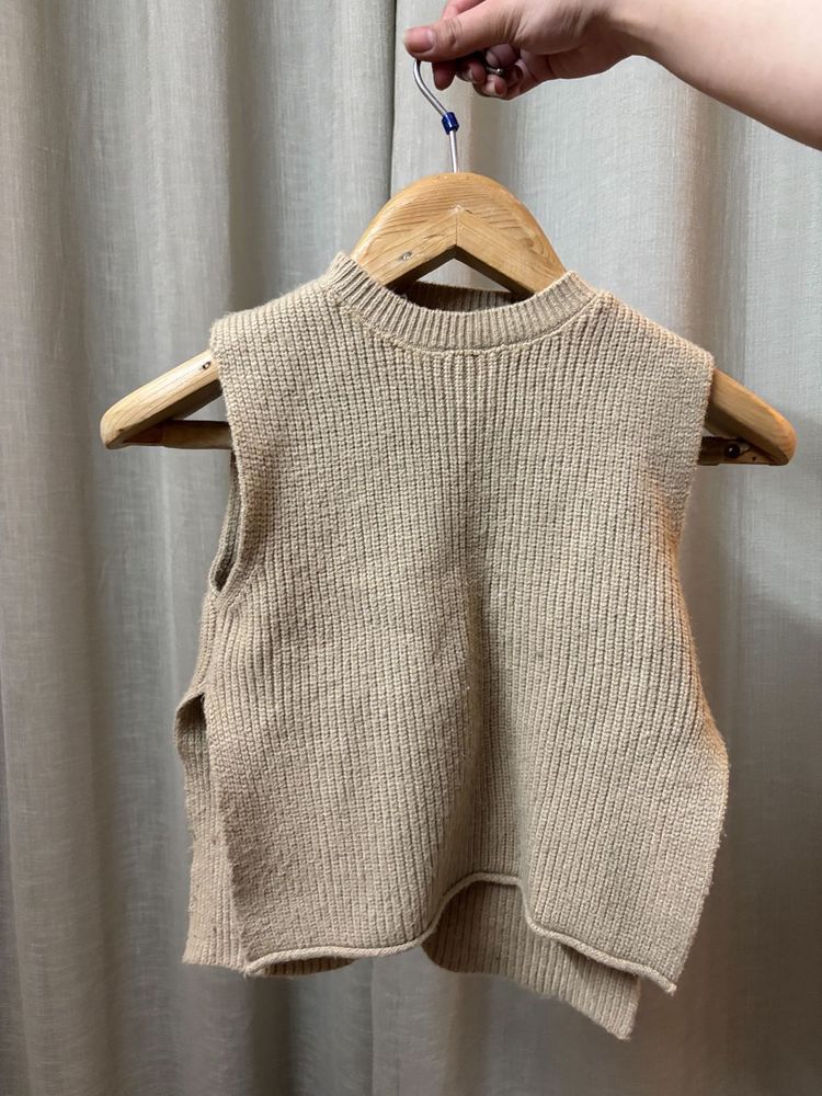 Beige Side Open Crop Sweater