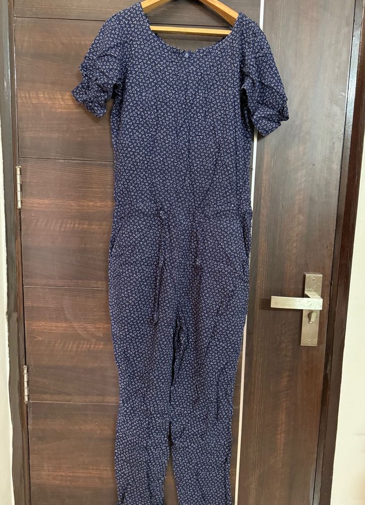 Navy Blue Printed Jumpsuit