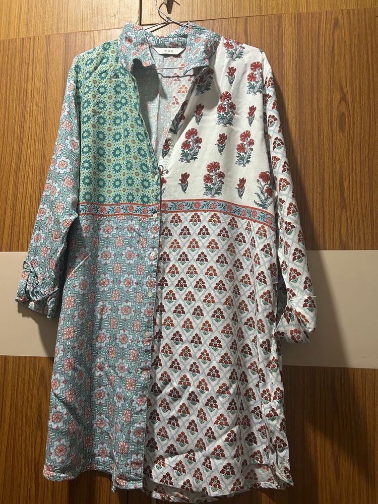 Patchwork Print Button-Down Tunic Size XXL