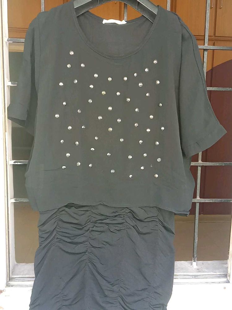 Black Embellished Casual Dress