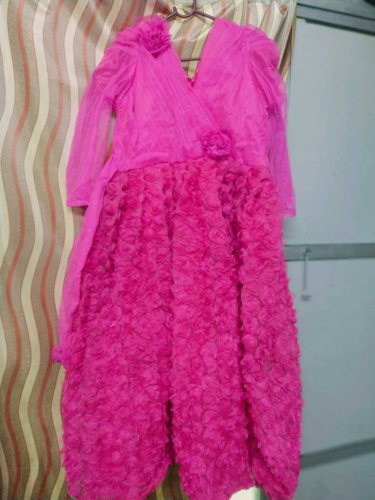 Pink Party Dress with Floral Detail and one small