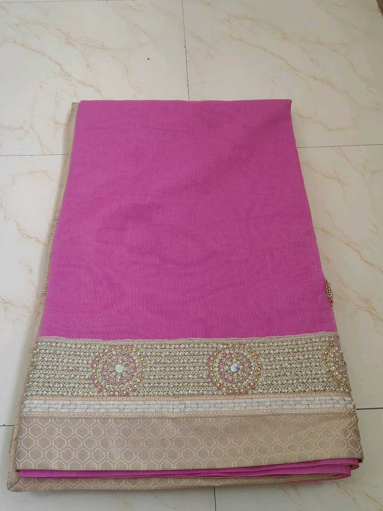 Pink Saree With Original mirror and moti work