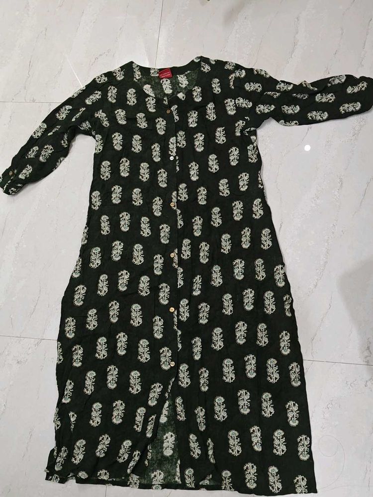 Olive Green Floral Print Kurti