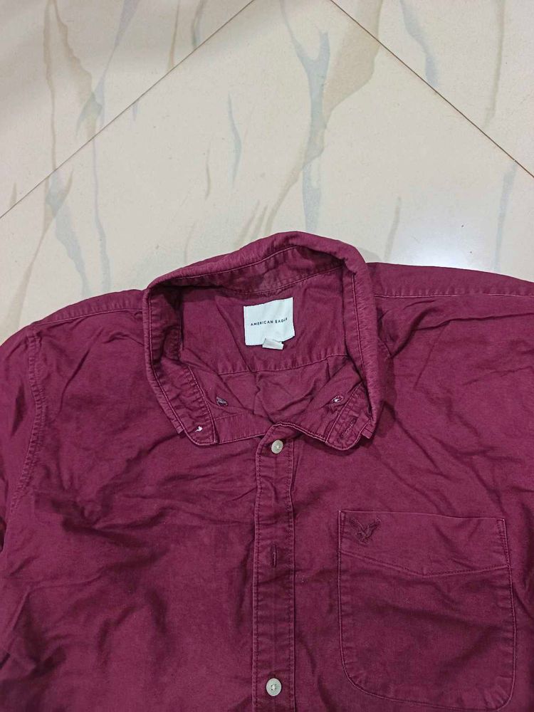 American Eagle Burgundy Button-Down Shirt