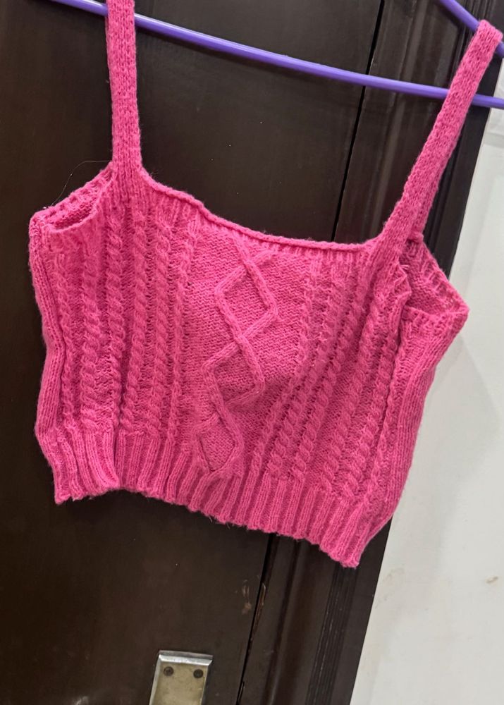 Pink Knit Crop Top