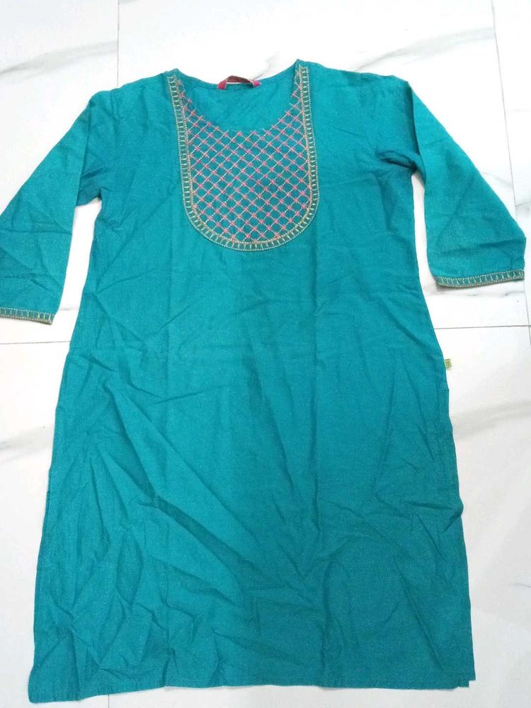 Teal Embroidered Kurti