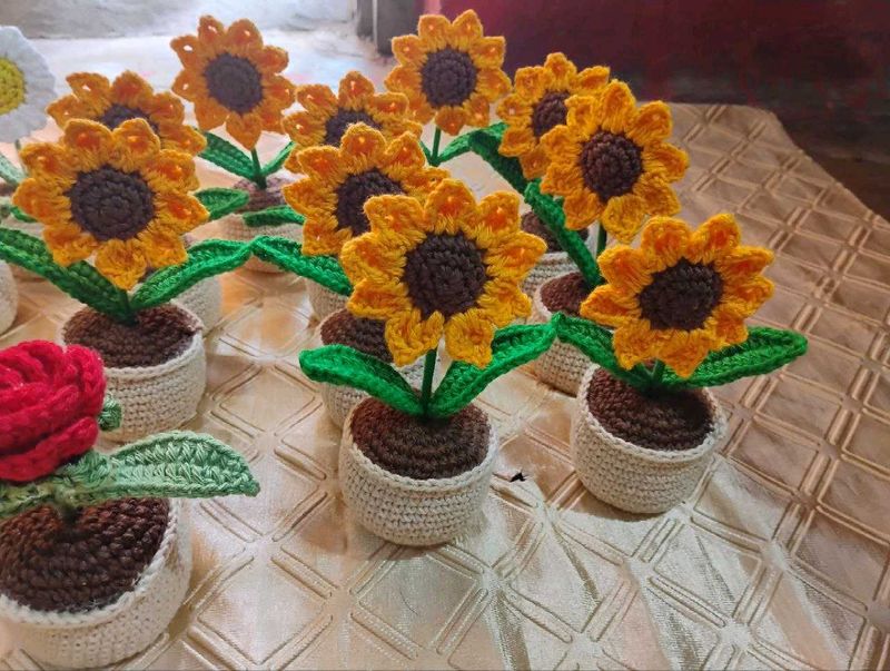 Crochet Sunflower Plant Decor