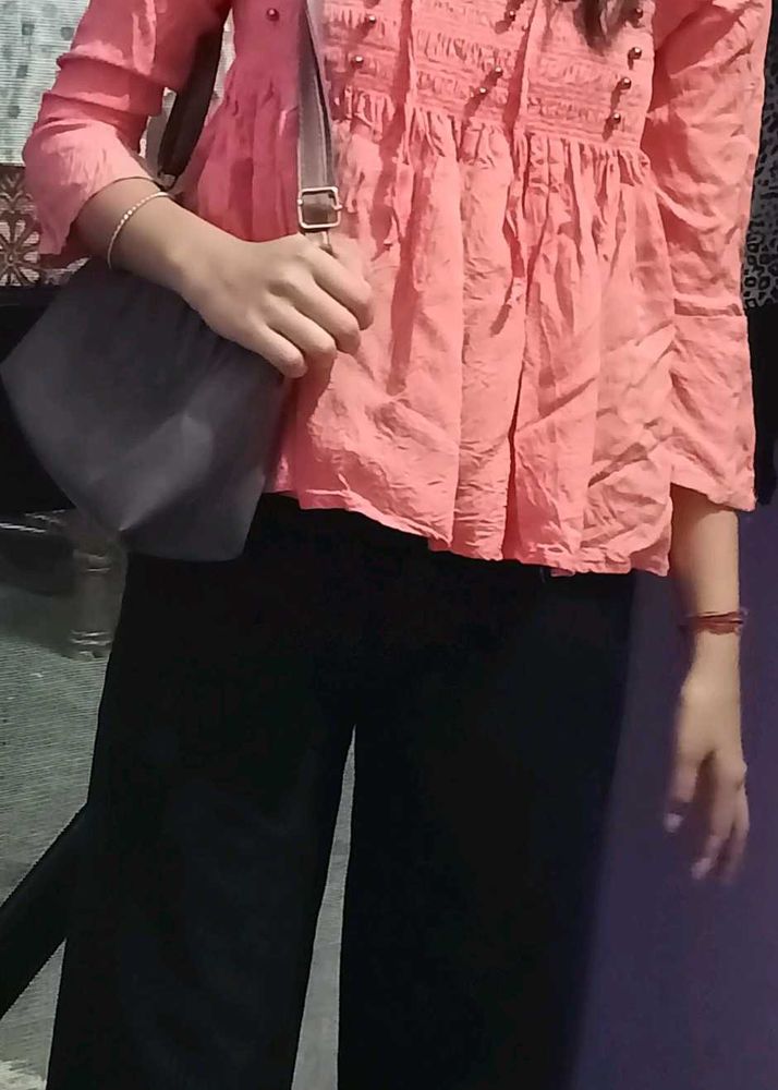 Shirred Top with Pearl Design