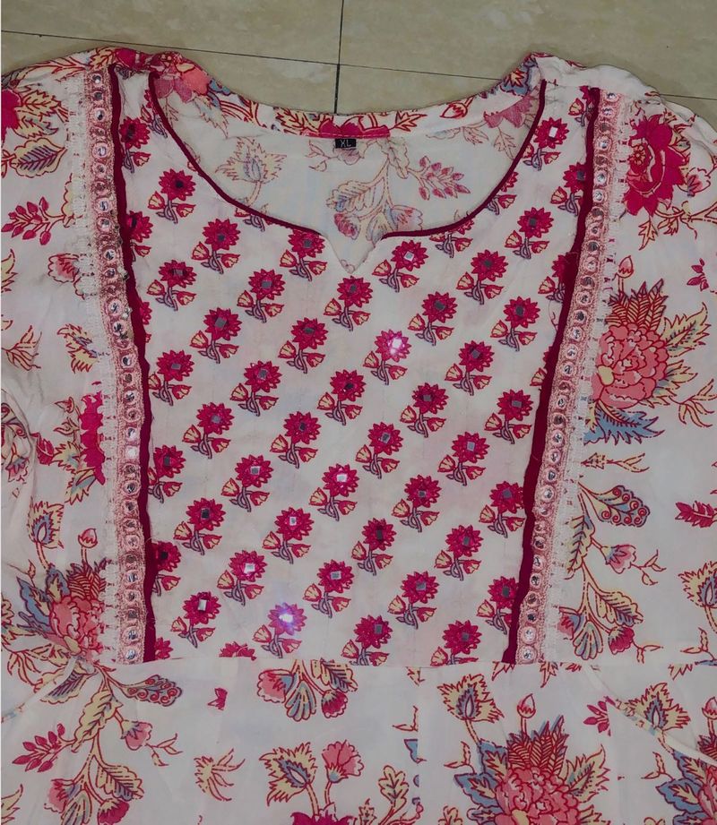 New White Anarkali Kurta Set