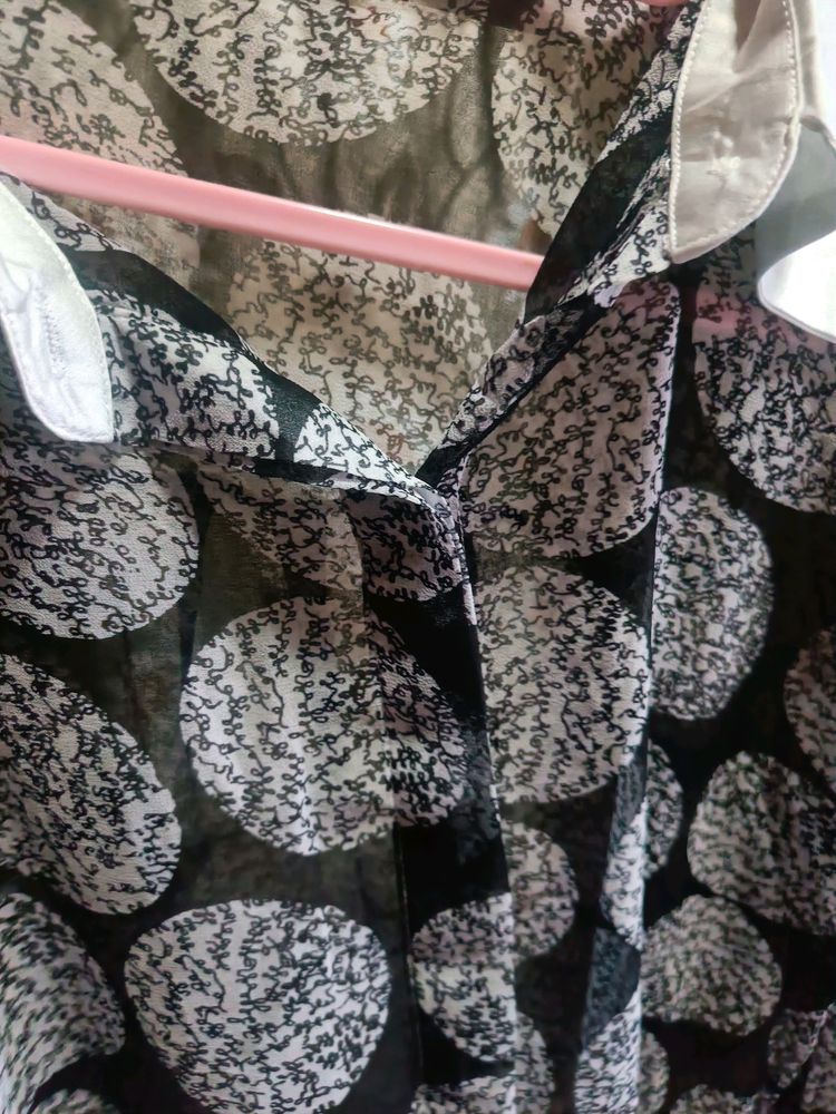 Branded Printed Black And White Shirt For Women
