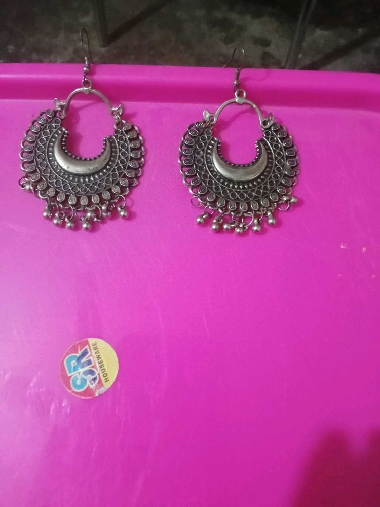 Silver Circle Oxidised Earrings