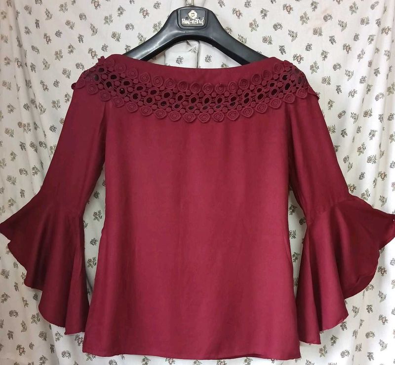 Maroon Ruffle Sleeve Top