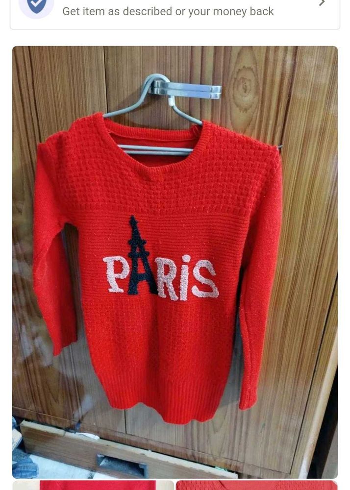 Red Paris Print Pullover