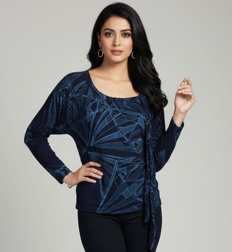 Printed Navy Blue Top