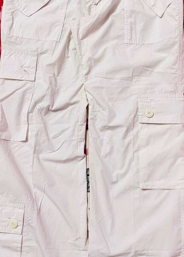 White Cargo Pants for Women - Relaxed Fit