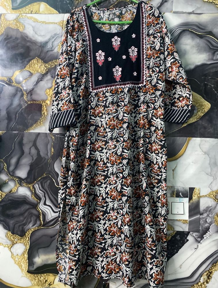 Floral Black Kurta