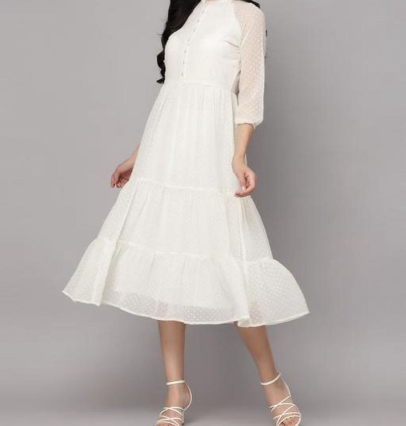 Elegant White Tiered Midi Dress