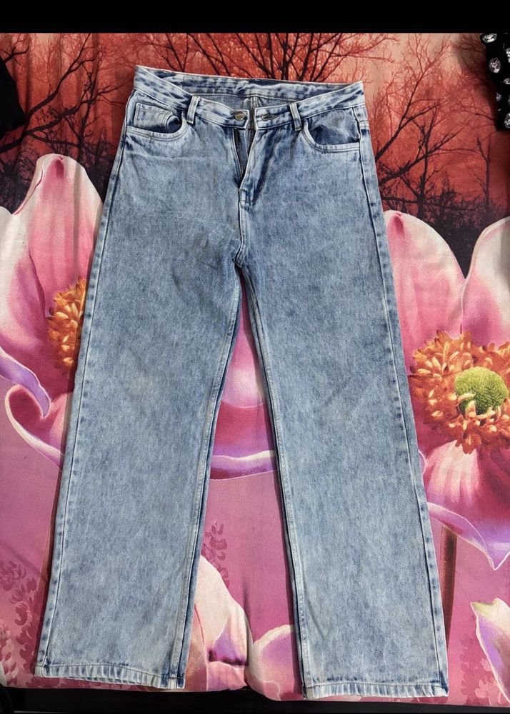 Mid Waist Blue Washed Denim