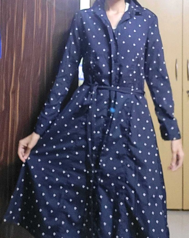 Navy Polka Dot Midi Shirtdress