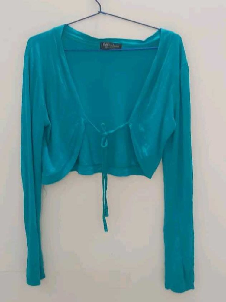 Teal Tie-Front Crop Top