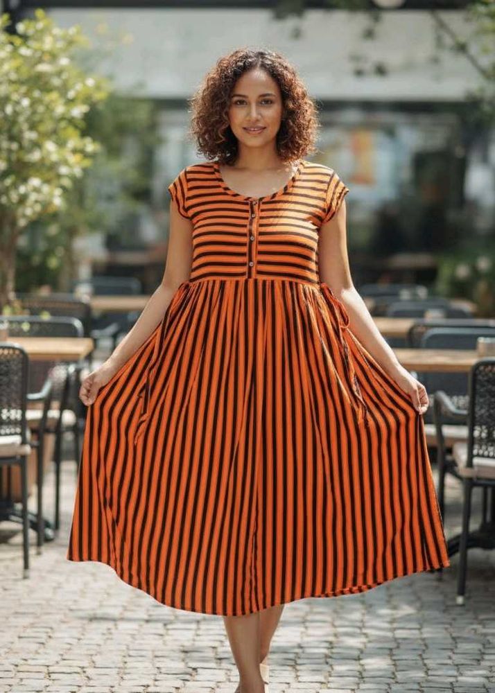 Striped Orange Casual Dress
