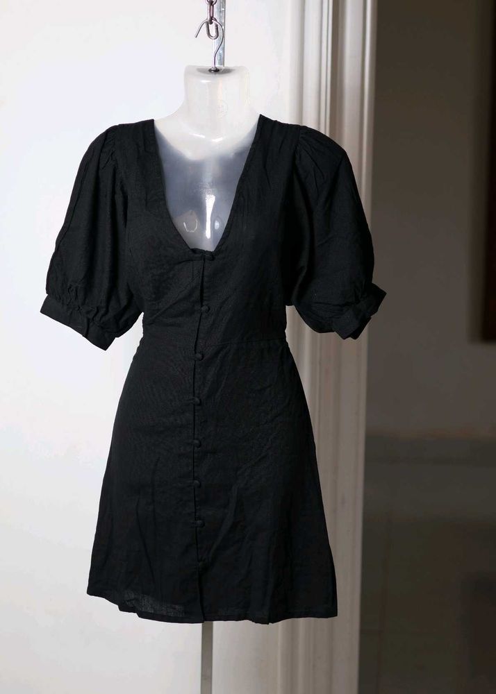 Black Puff Sleeve Mini Dress