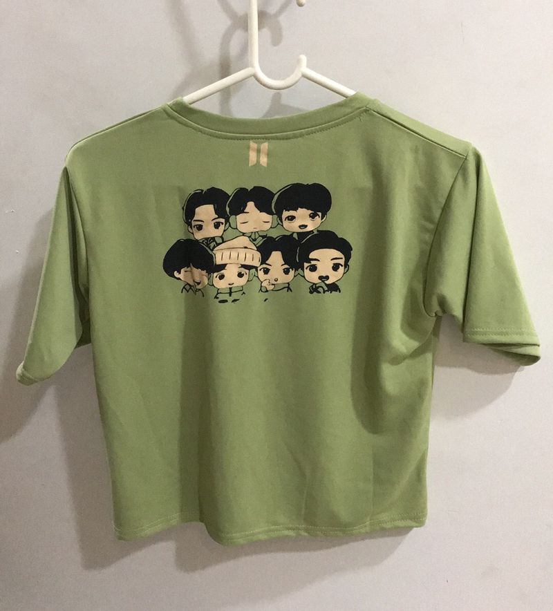 BTS Bangtan Army Korean T-shirt In Olive Green Colour With Logo