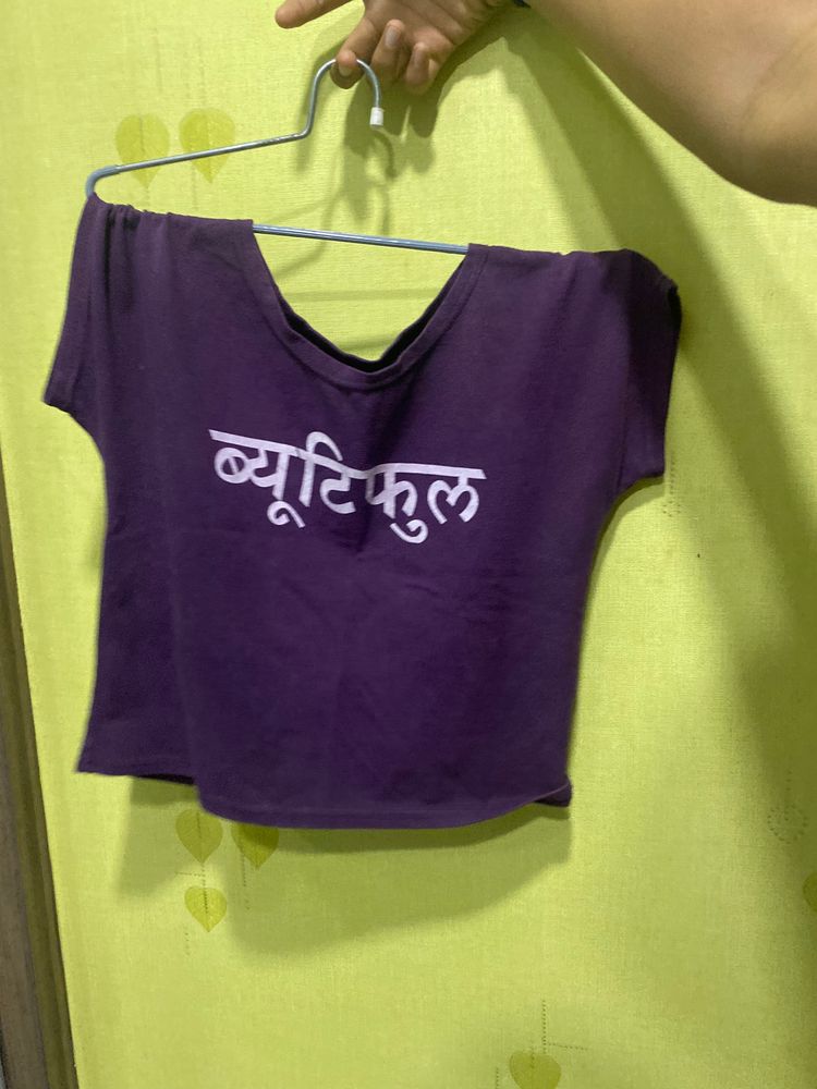Purple Typography Crop Top