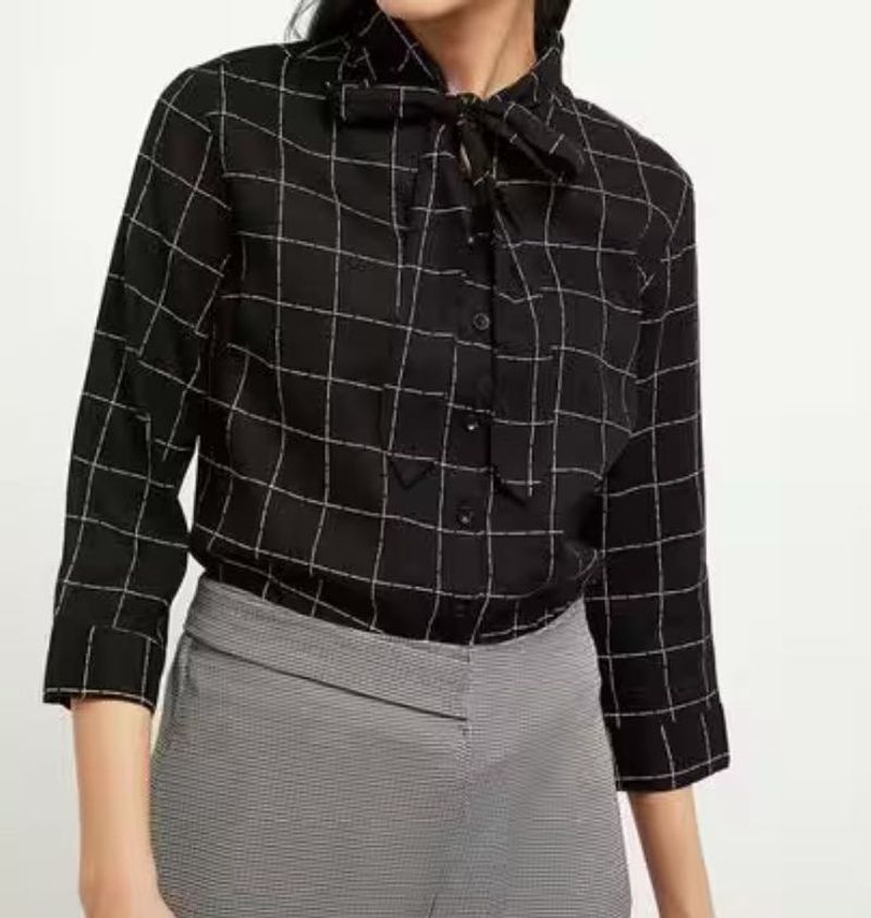 Checkered Tie Neck Shirt/Top