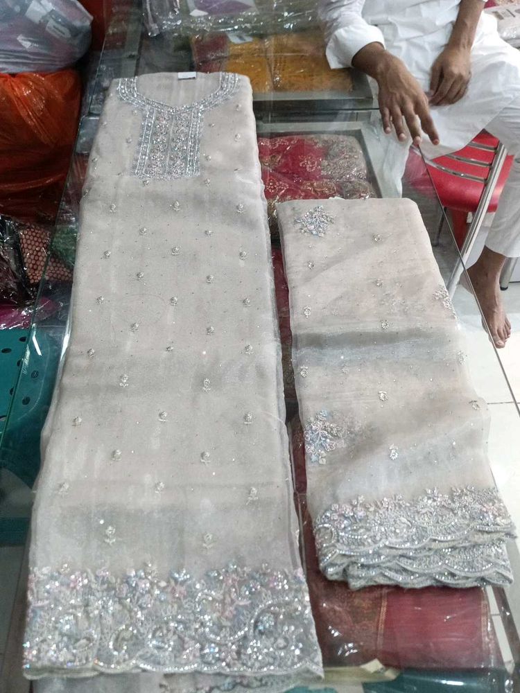 Elegant Silver Embellished Pakistani Suit