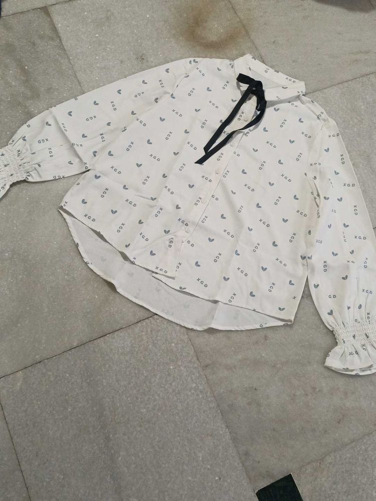 XXL Size Heart Print Shirt with Tie