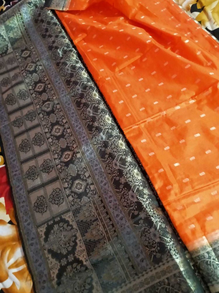 Orange &amp; Grey Unstitched Salwar Kameez