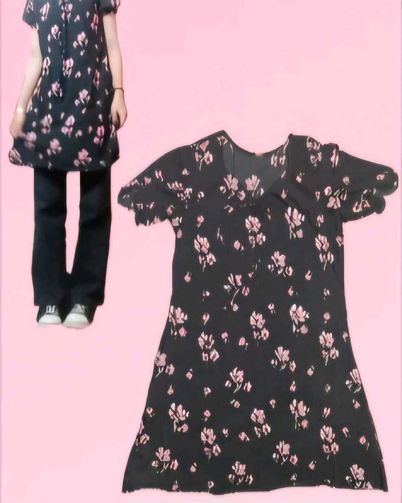 Black Floral Mini Dress