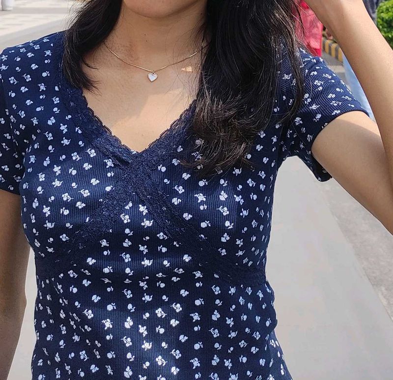 Floral Lace Trim Top