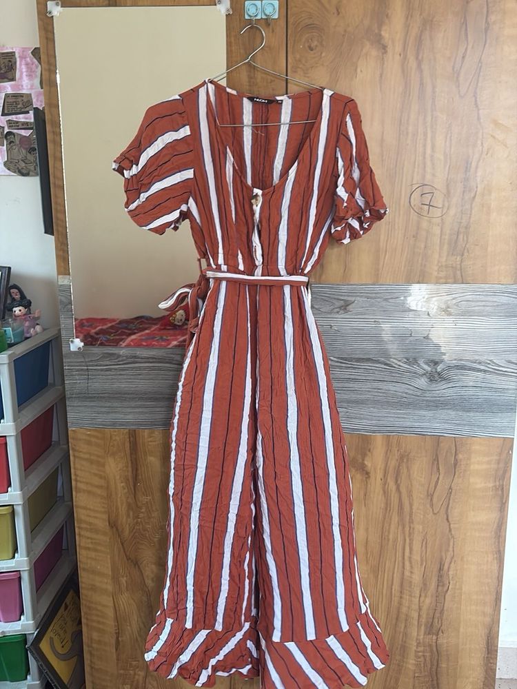 Striped belted jumpsuit
