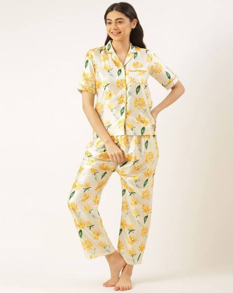 Floral Print Satin Pajama Set