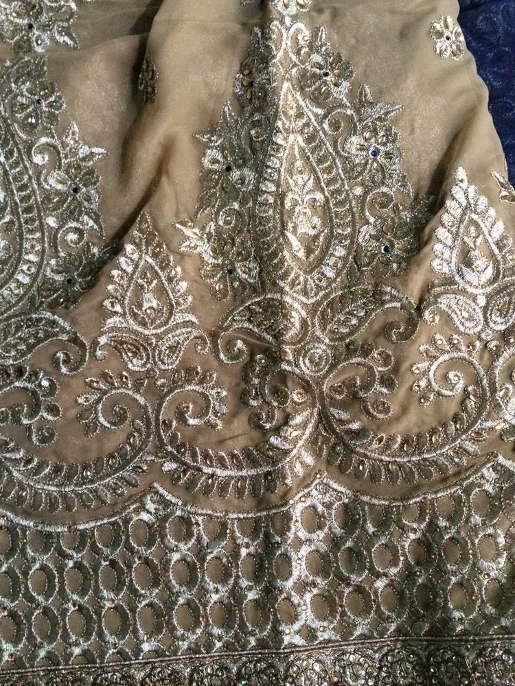 Elegant Blue Nude Saree with Gold embroidery