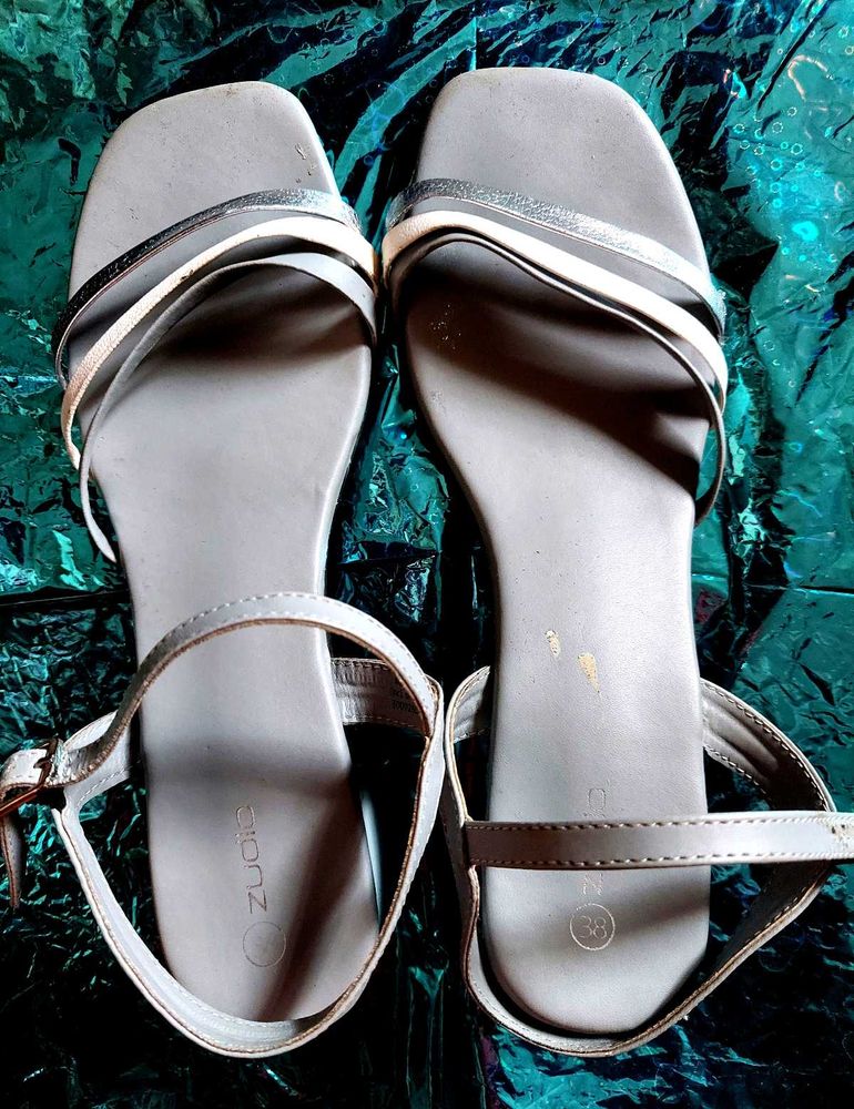 Silver Grey Sandal With 2 Inch Heel