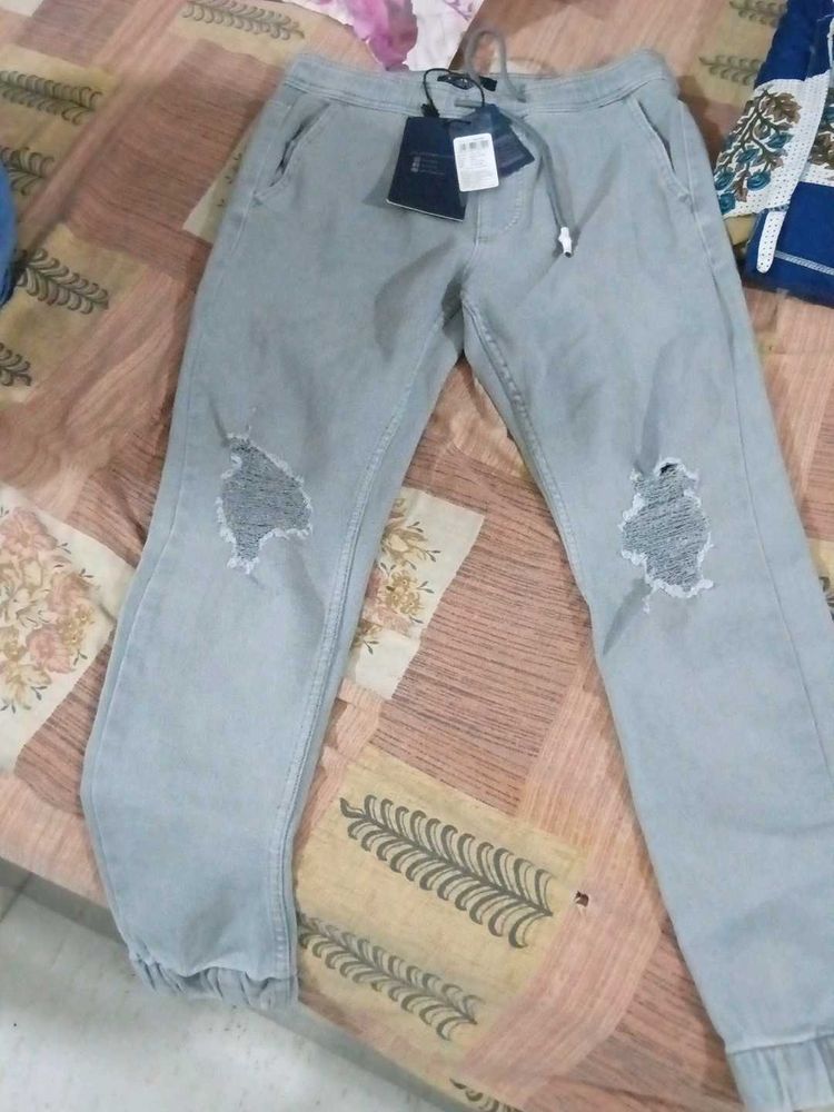 Ripped Denim Joggers