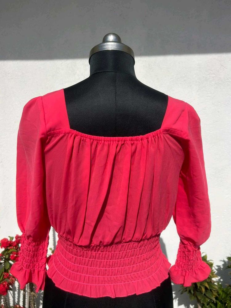 Chic Pink Smocked Blouse