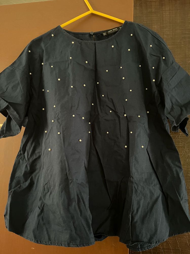 Zara Pearl Embellished Top