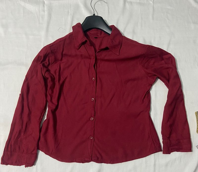 Ladies Maroon Formal Shirt