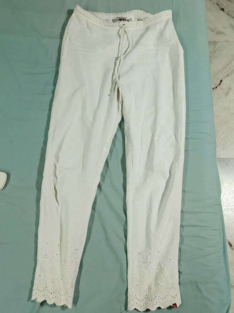 White Straight Ethnic Pant