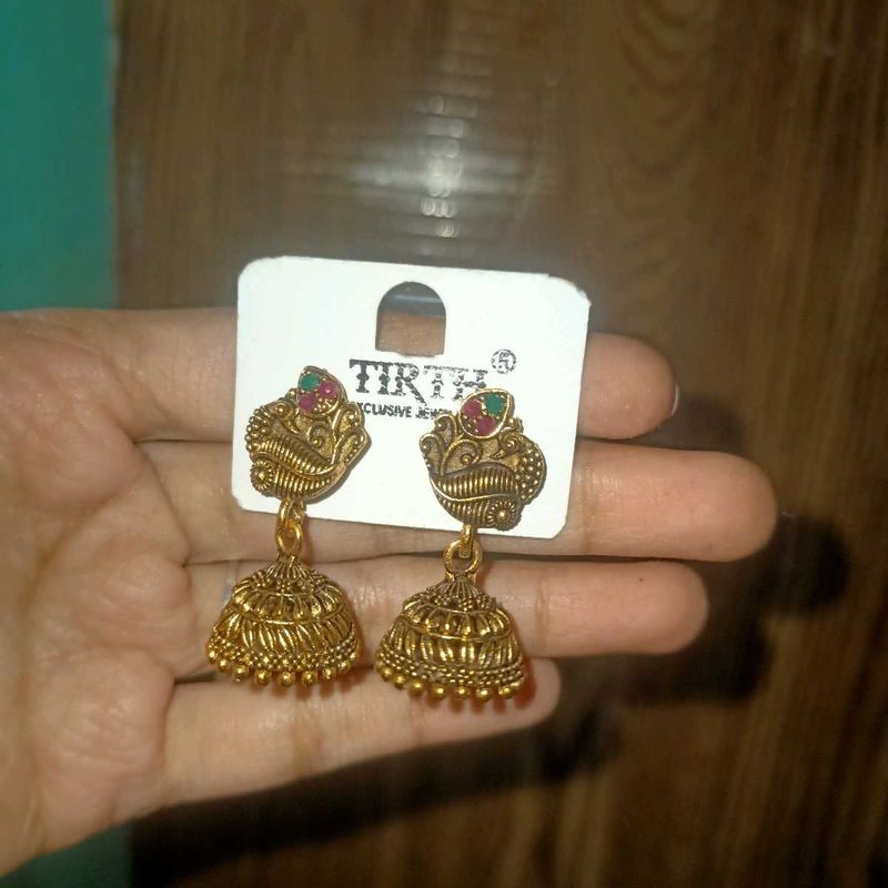 Gold Jhumka Earrings