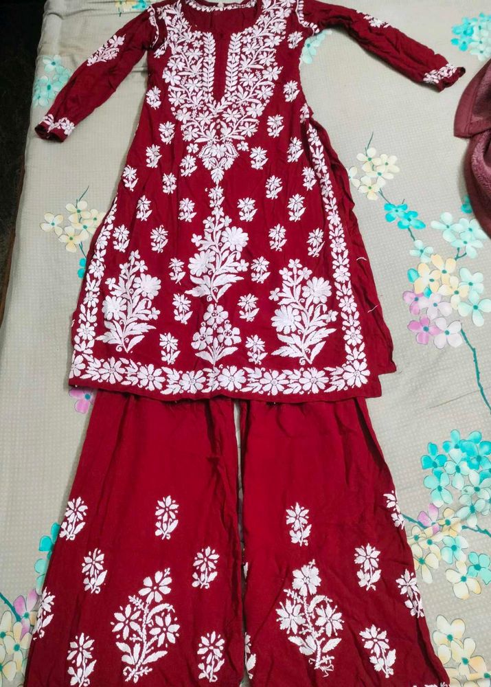 Red Chikankari Kurti Set ✨😍❤️
