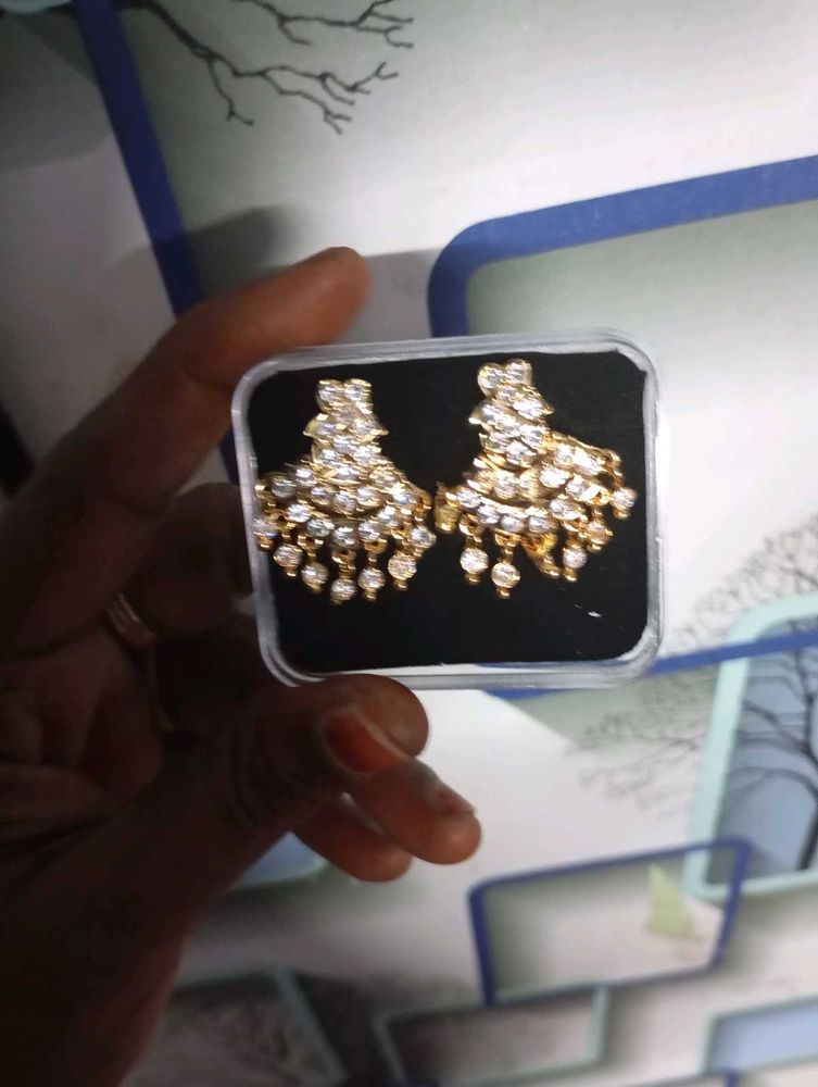 Gold-tone CZ Dangle Earrings