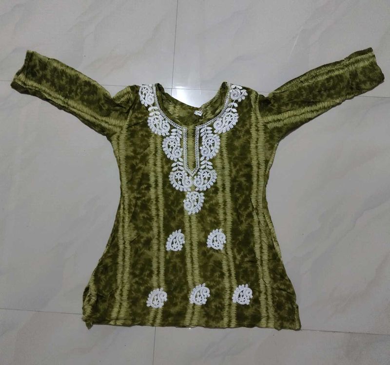 Bottle Green Embroidered short Kurta