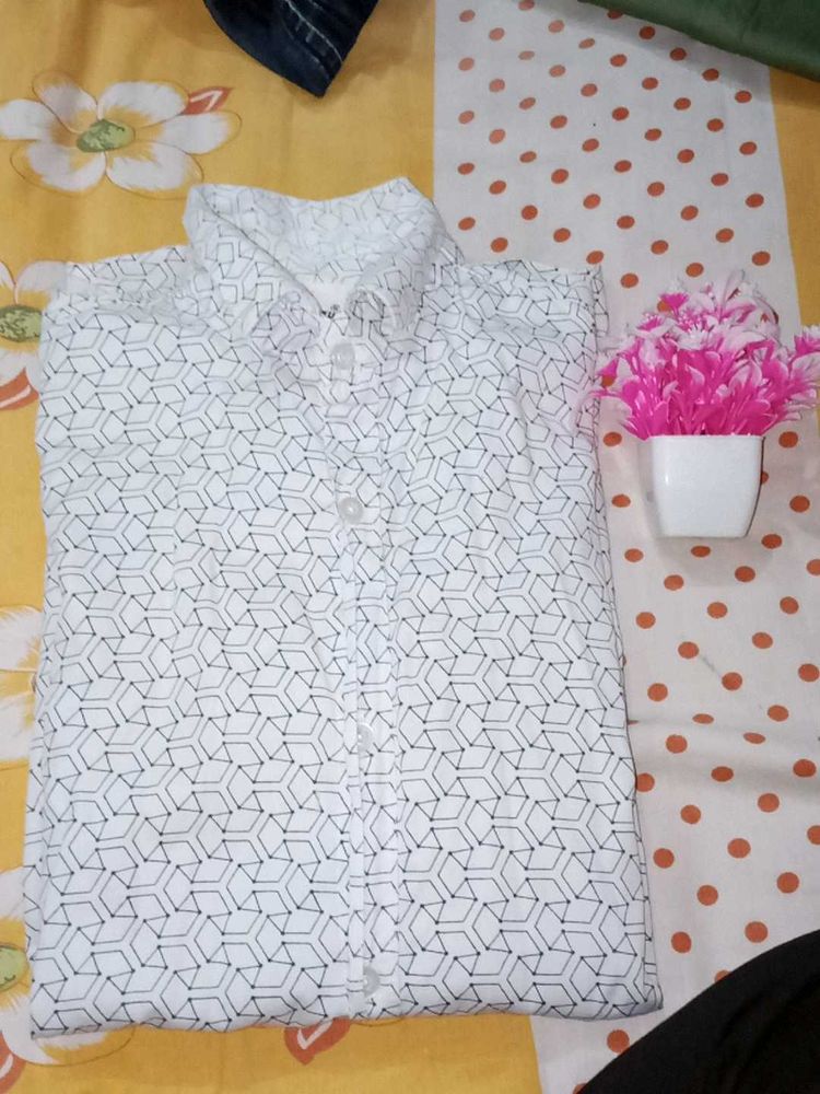 White Colour Check Shirt